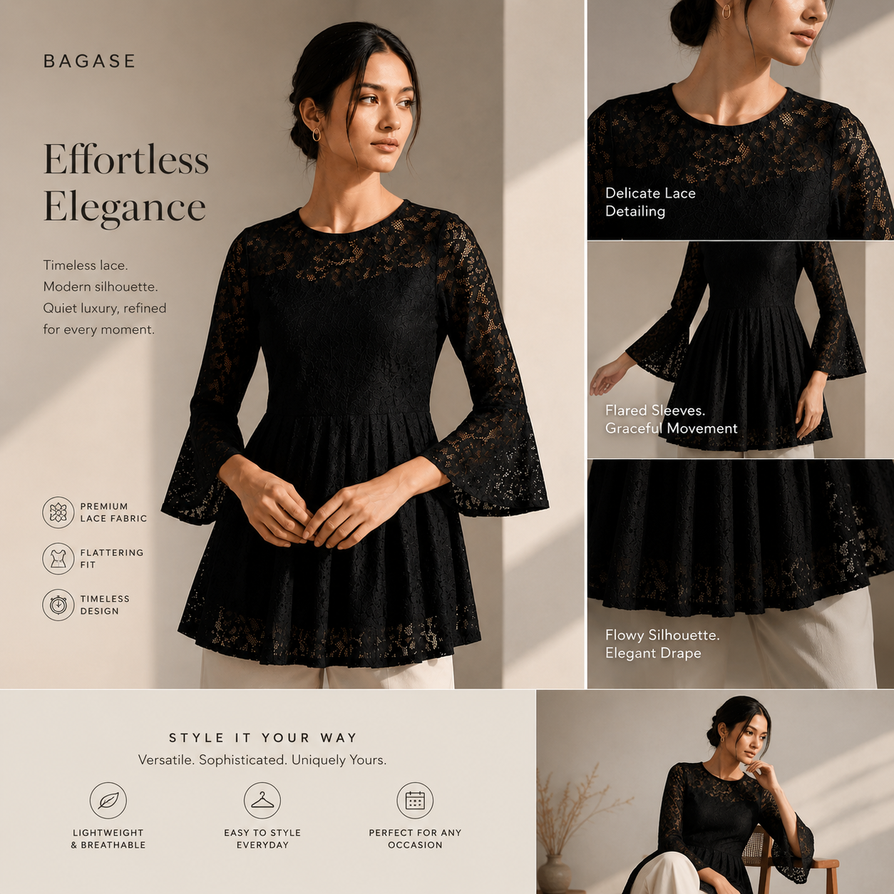BAGASE Noir Lace Kurta